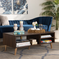 Baxton Studio LV10CFT1014WI-Columbia/Gold-CT Landen Mid-Century Modern Walnut Brown and Gold Finished Wood Coffee Table